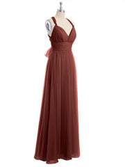 Long Tulle Dress with Convertible Back Design Terracotta