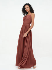 Square Neck Spaghetti Straps Chiffon Dresses Terracotta