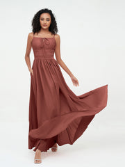 Square Neck Spaghetti Straps Chiffon Dresses Terracotta