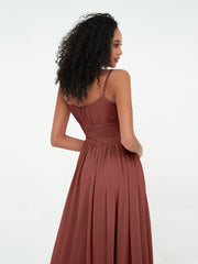 Square Neck Spaghetti Straps Chiffon Dresses Terracotta