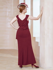 V-Neck Stretch Crepe Dress With Sequins Burgundy