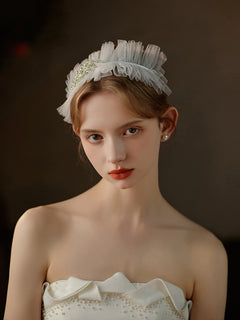 Silver Beaded Lace-Up Bow Headband for Brides