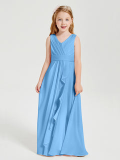 Boho Long Chiffon Bridesmaid Gown Blue