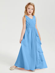 Boho Long Chiffon Bridesmaid Gown Blue