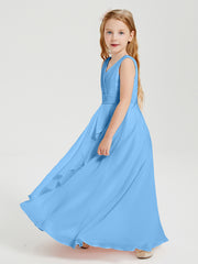 Boho Long Chiffon Bridesmaid Gown Blue
