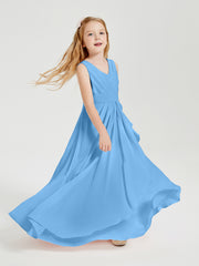 Boho Long Chiffon Bridesmaid Gown Blue