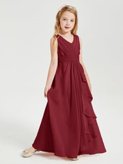 Boho Long Chiffon Bridesmaid Gown Burgundy