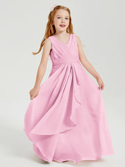 Boho Long Chiffon Bridesmaid Gown Candy Pink