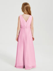 Boho Long Chiffon Bridesmaid Gown Candy Pink
