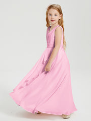 Boho Long Chiffon Bridesmaid Gown Candy Pink