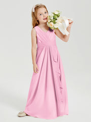 Boho Long Chiffon Bridesmaid Gown Candy Pink