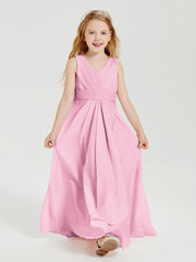 Boho Long Chiffon Bridesmaid Gown Candy Pink