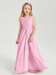 Boho Long Chiffon Bridesmaid Gown Candy Pink