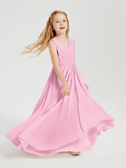Boho Long Chiffon Bridesmaid Gown Candy Pink