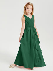 Boho Long Chiffon Bridesmaid Gown Dark Green