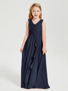 Boho Long Chiffon Bridesmaid Gown Dark Navy