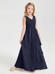 Boho Long Chiffon Bridesmaid Gown Dark Navy