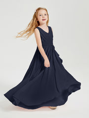 Boho Long Chiffon Bridesmaid Gown Dark Navy