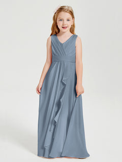 Boho Long Chiffon Bridesmaid Gown Dusty Blue