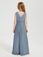 Boho Long Chiffon Bridesmaid Gown Dusty Blue