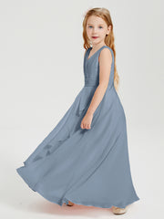 Boho Long Chiffon Bridesmaid Gown Dusty Blue