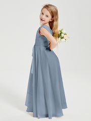 Boho Long Chiffon Bridesmaid Gown Dusty Blue