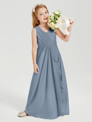 Boho Long Chiffon Bridesmaid Gown Dusty Blue
