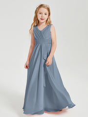 Boho Long Chiffon Bridesmaid Gown Dusty Blue
