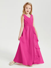 Boho Long Chiffon Bridesmaid Gown Fuchsia