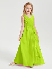 Boho Long Chiffon Bridesmaid Gown Lime Green