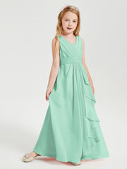 Boho Long Chiffon Bridesmaid Gown Mint Green