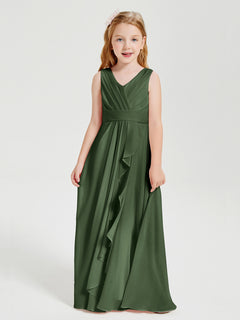 Boho Long Chiffon Bridesmaid Gown Olive Green