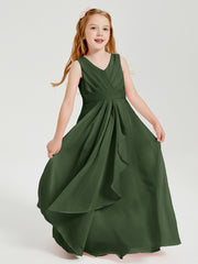 Boho Long Chiffon Bridesmaid Gown Olive Green