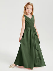 Boho Long Chiffon Bridesmaid Gown Olive Green