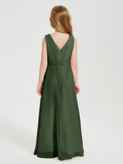 Boho Long Chiffon Bridesmaid Gown Olive Green