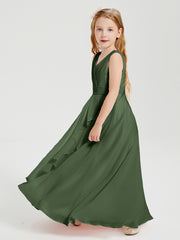 Boho Long Chiffon Bridesmaid Gown Olive Green
