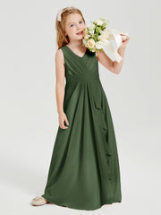 Boho Long Chiffon Bridesmaid Gown Olive Green