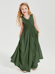 Boho Long Chiffon Bridesmaid Gown Olive Green