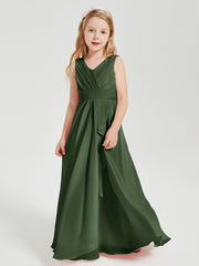 Boho Long Chiffon Bridesmaid Gown Olive Green