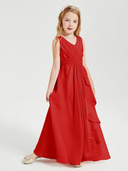Boho Long Chiffon Bridesmaid Gown Red