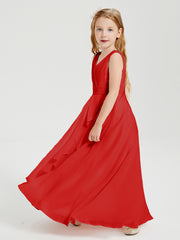 Boho Long Chiffon Bridesmaid Gown Red