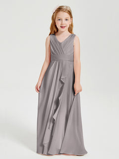 Boho Long Chiffon Bridesmaid Gown Silver