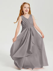 Boho Long Chiffon Bridesmaid Gown Silver
