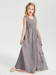 Boho Long Chiffon Bridesmaid Gown Silver