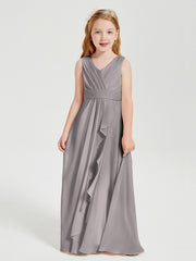 Boho Long Chiffon Bridesmaid Gown Silver