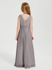 Boho Long Chiffon Bridesmaid Gown Silver