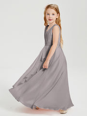 Boho Long Chiffon Bridesmaid Gown Silver