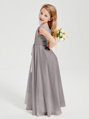 Boho Long Chiffon Bridesmaid Gown Silver