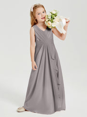 Boho Long Chiffon Bridesmaid Gown Silver