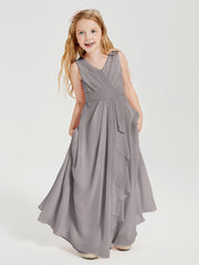 Boho Long Chiffon Bridesmaid Gown Silver